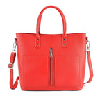 Sumptuous 100% Genuine Leather Tote Bag with CrossBody Strap - Red