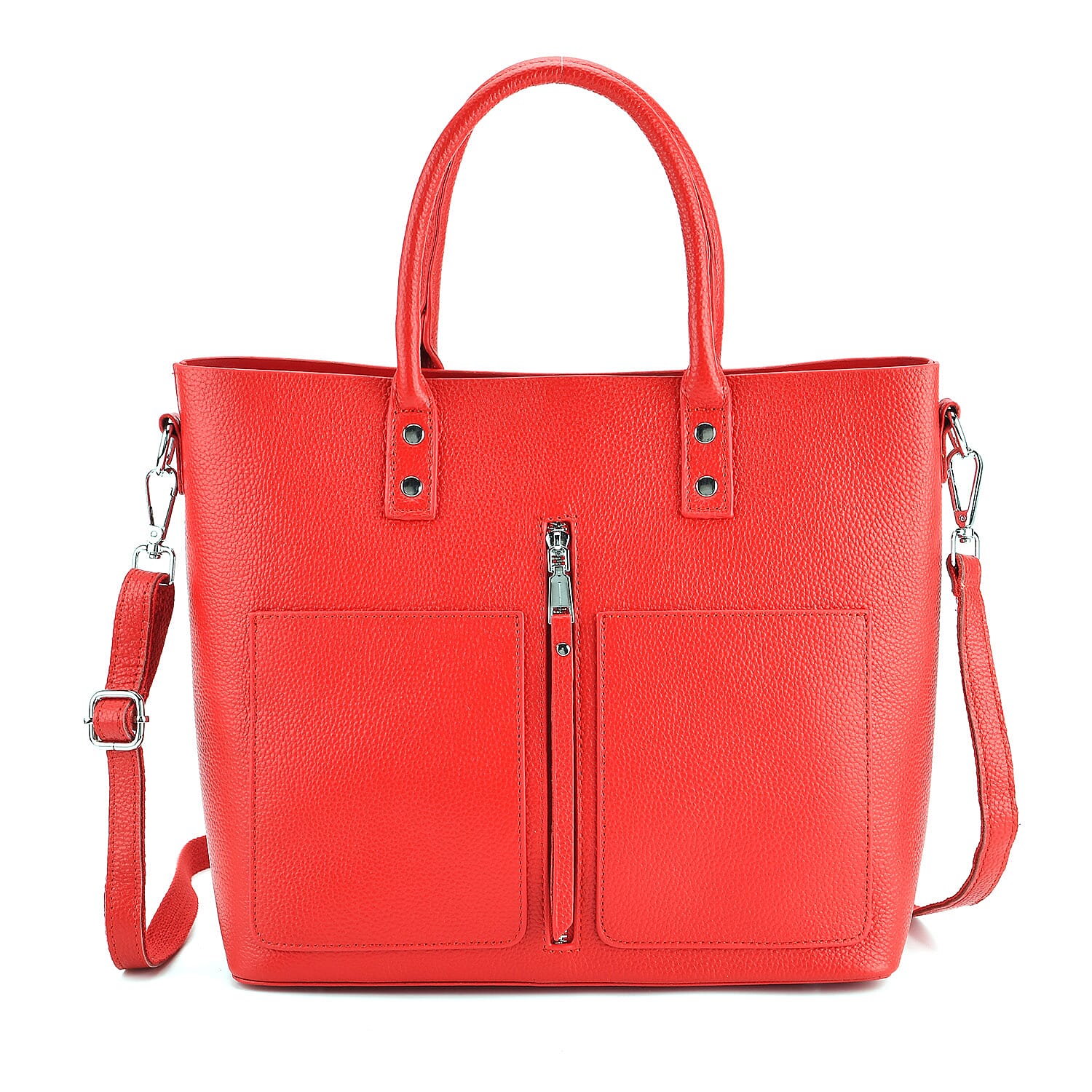 Sumptuous 100% Genuine Leather Tote Bag with CrossBody Strap - Red