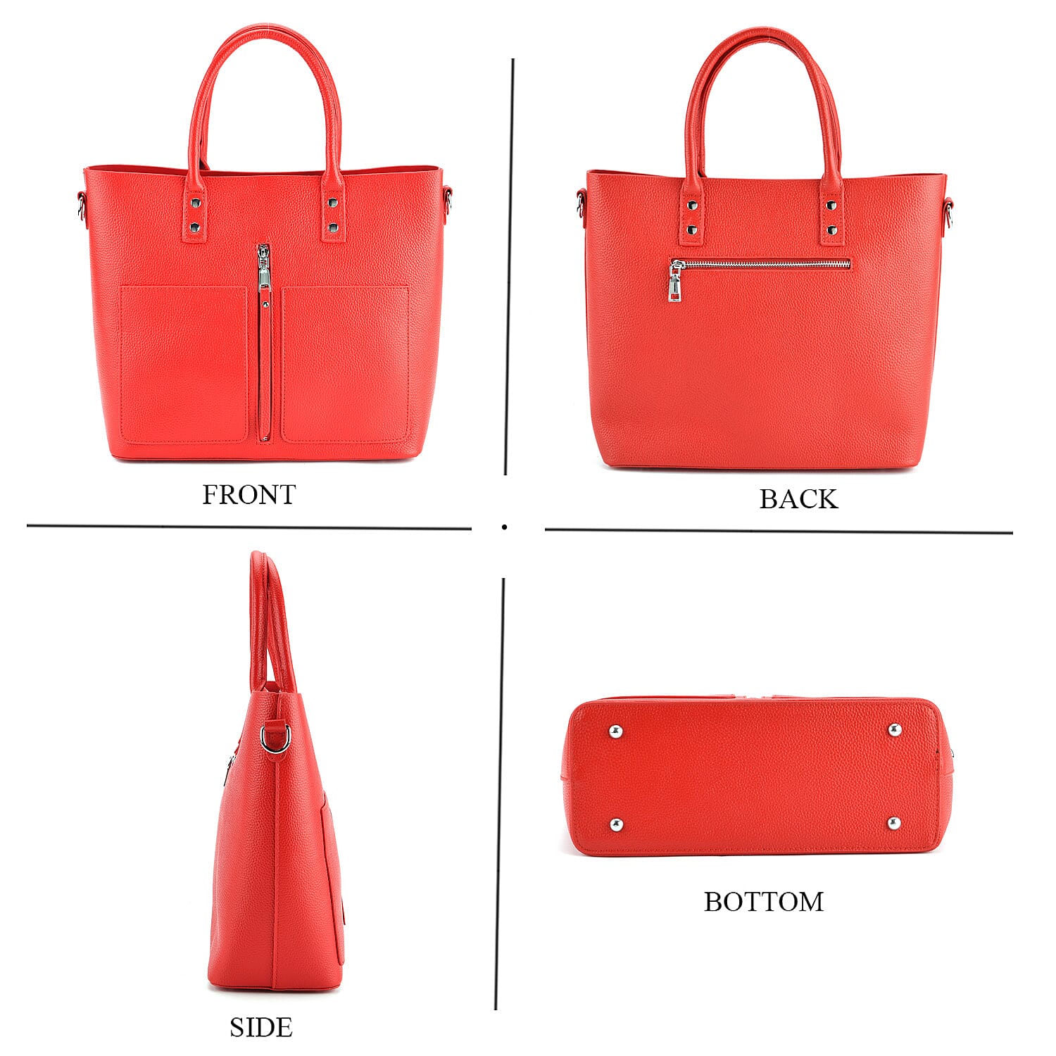 Sumptuous 100% Genuine Leather Tote Bag with CrossBody Strap - Red