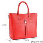 Sumptuous 100% Genuine Leather Tote Bag with CrossBody Strap - Red