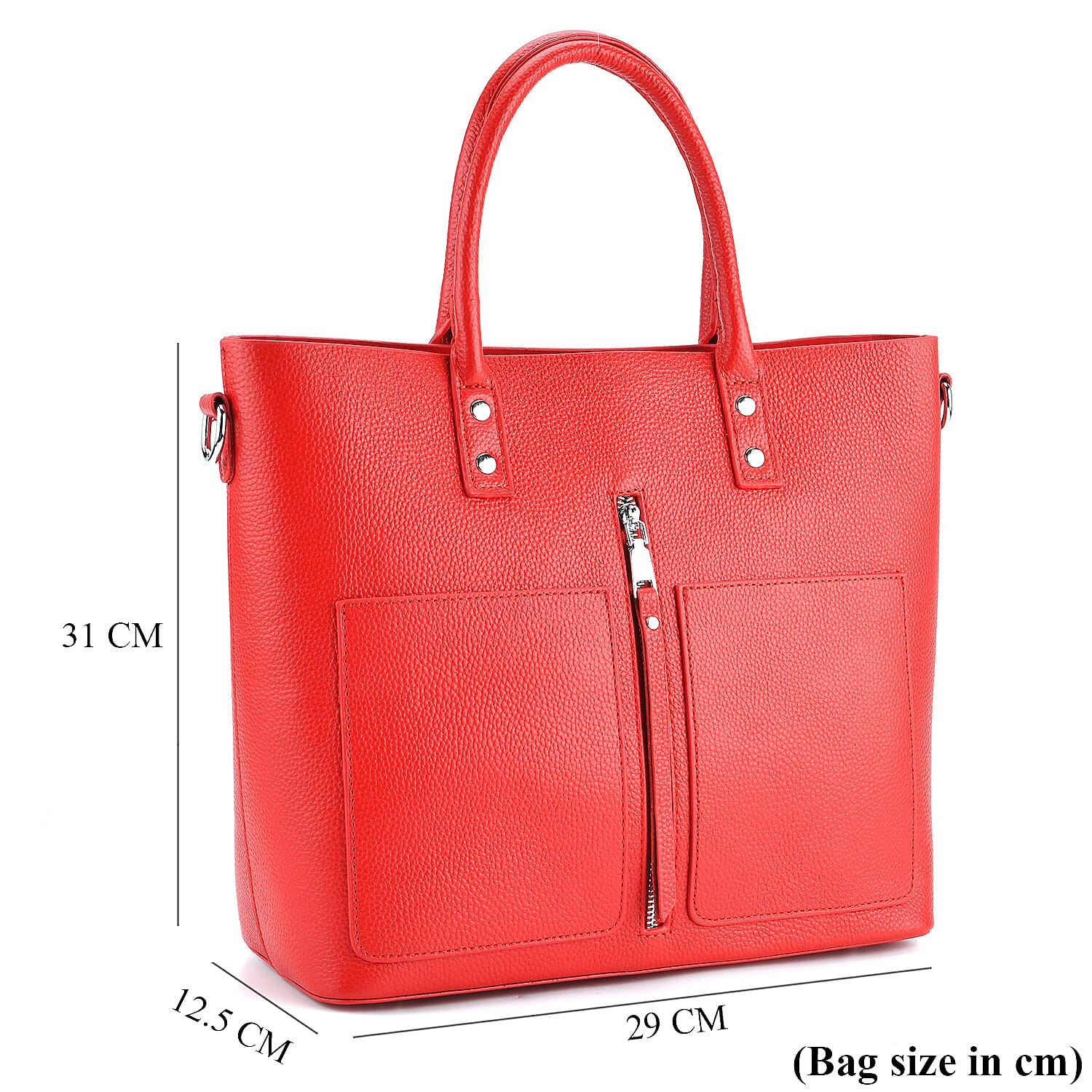 Sumptuous 100% Genuine Leather Tote Bag with CrossBody Strap - Red