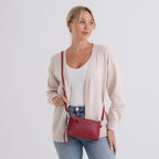 100% Exquisite Genuine Leather Premium Crossbody Bag 3-in-1 Clutch - Wristlet - Red