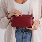 100% Exquisite Genuine Leather Premium Crossbody Bag 3-in-1 Clutch - Wristlet - Red