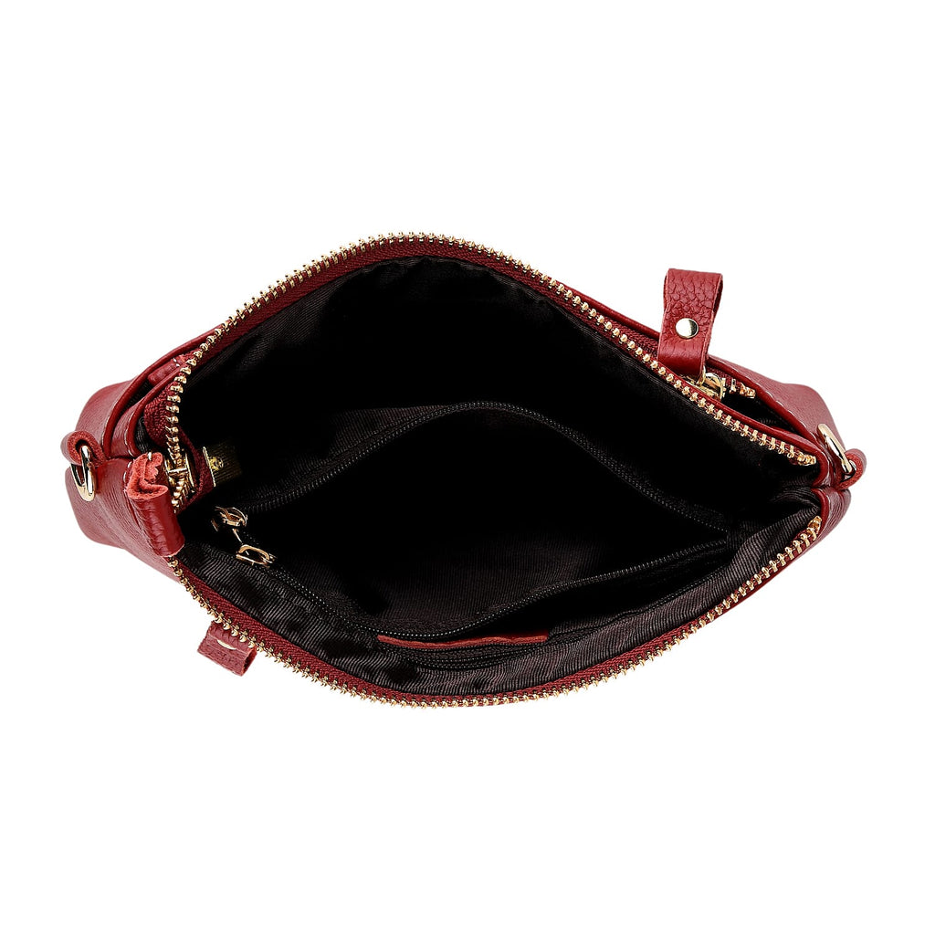 100% Exquisite Genuine Leather Premium Crossbody Bag 3-in-1 Clutch - Wristlet - Red
