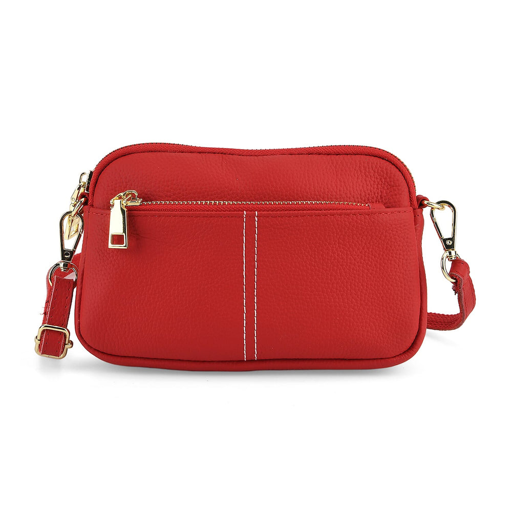 100% Genuine Leather Designer Minimalist Sling Shoulder Bag -  Red