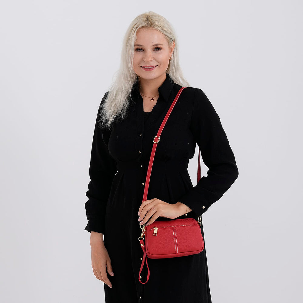 100% Genuine Leather Designer Minimalist Sling Shoulder Bag -  Red