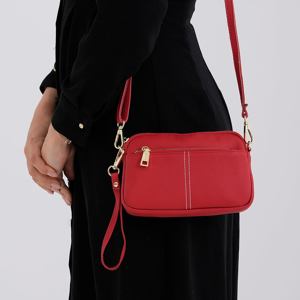 100% Genuine Leather Designer Minimalist Sling Shoulder Bag -  Red