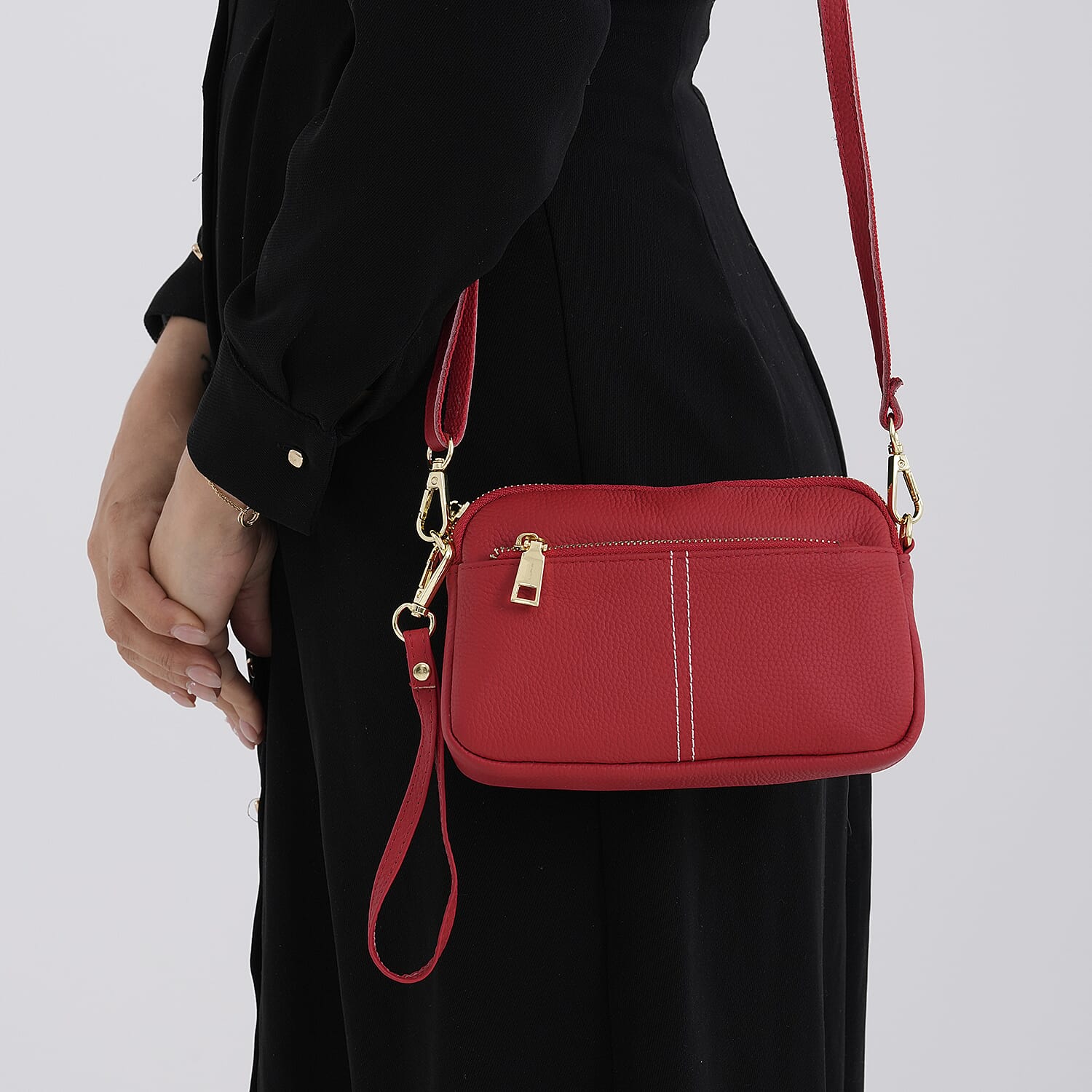 100% Genuine Leather Designer Minimalist Sling Shoulder Bag -  Red