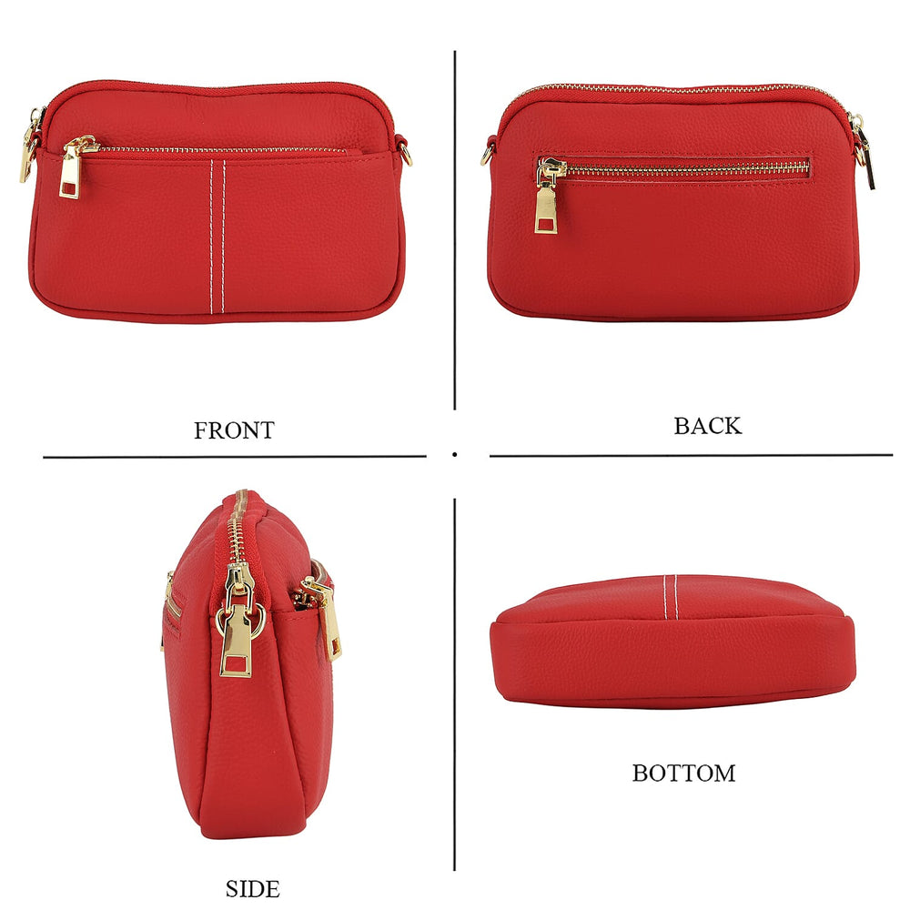 100% Genuine Leather Designer Minimalist Sling Shoulder Bag -  Red
