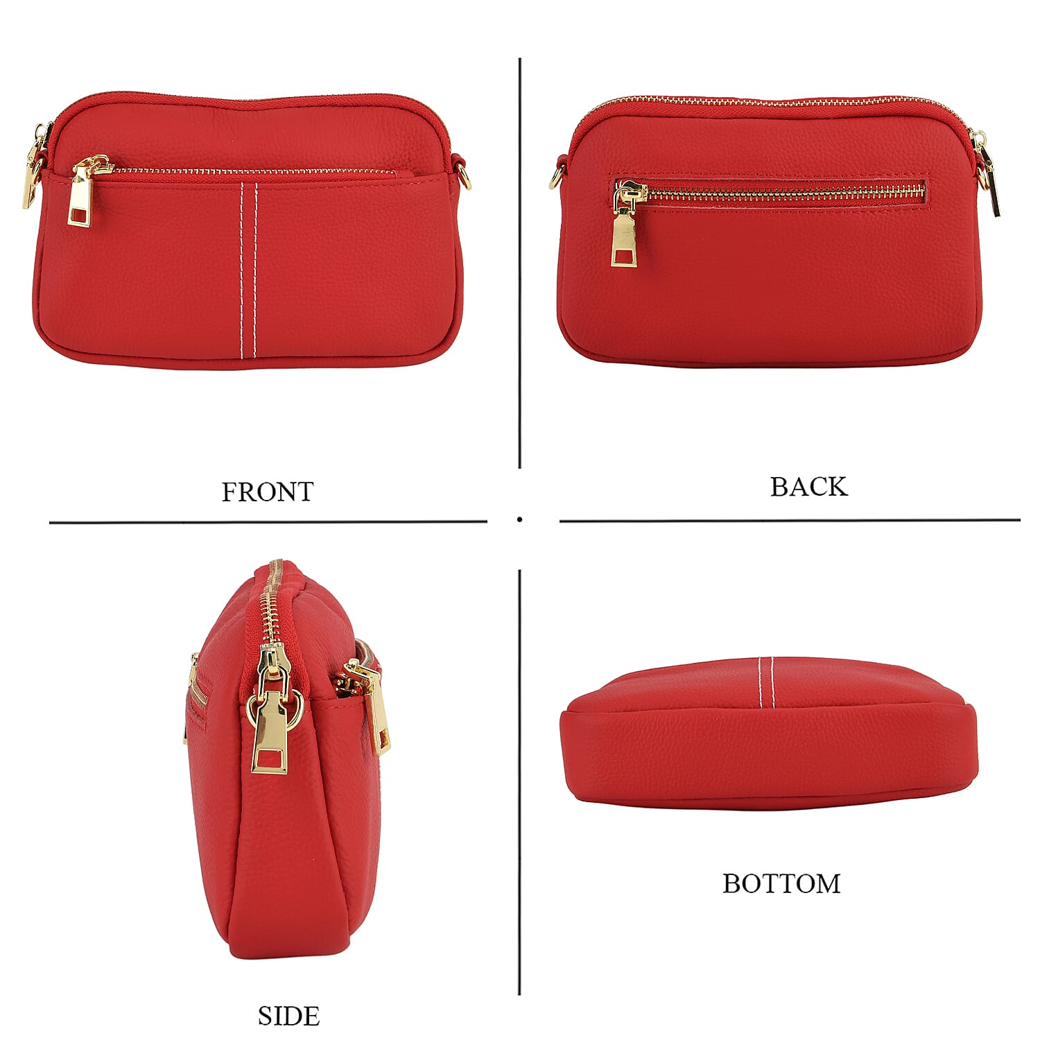 100% Genuine Leather Designer Minimalist Sling Shoulder Bag -  Red