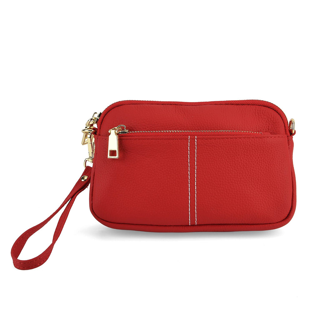100% Genuine Leather Designer Minimalist Sling Shoulder Bag -  Red