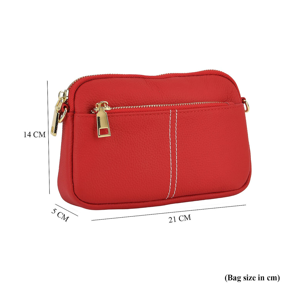 100% Genuine Leather Designer Minimalist Sling Shoulder Bag -  Red
