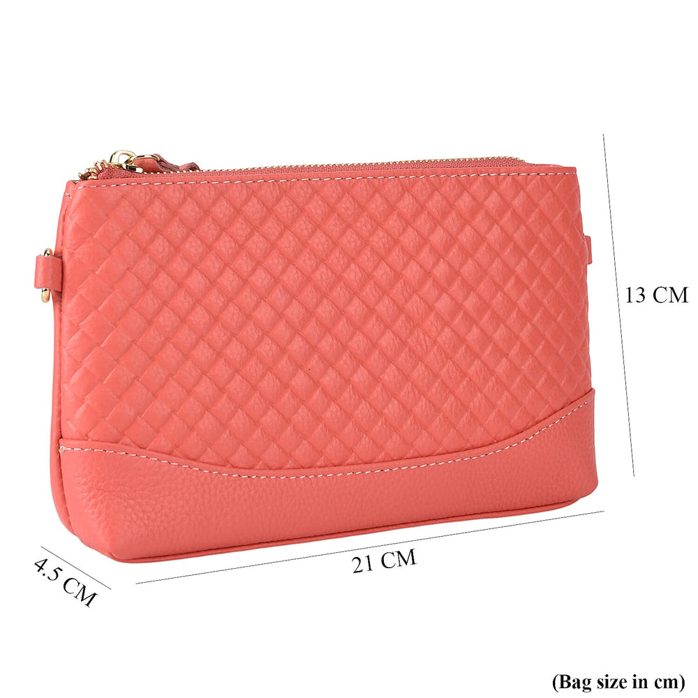 Genuine Leather Quilted Designer Slim Handbag - Red