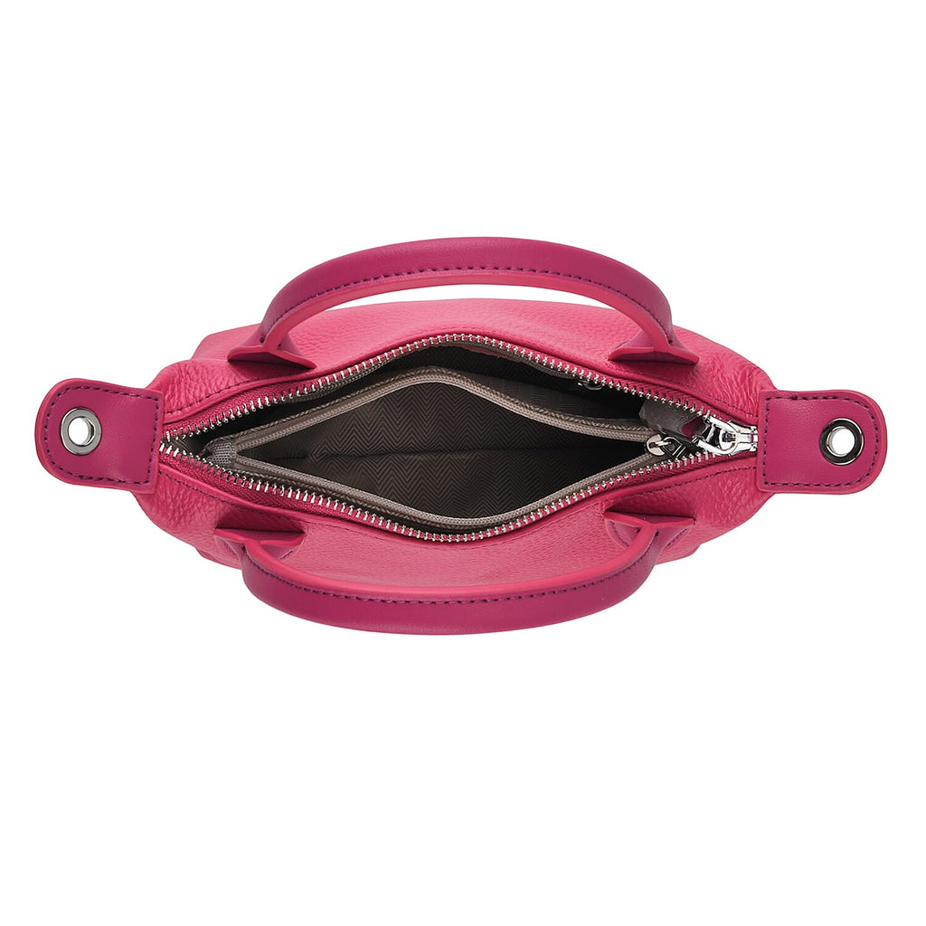 Designer Inspired Genuine Leather Mini Crossbody Bag with Top Handle - Hot Pink
