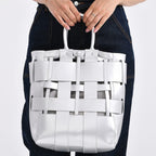 Hollow Woven Design Bucket Bag with Removable Drawstring Pouch - Silver