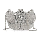 Crystellia Swan Pattern Premium Austrian Crystal Clutch Bag - Silver