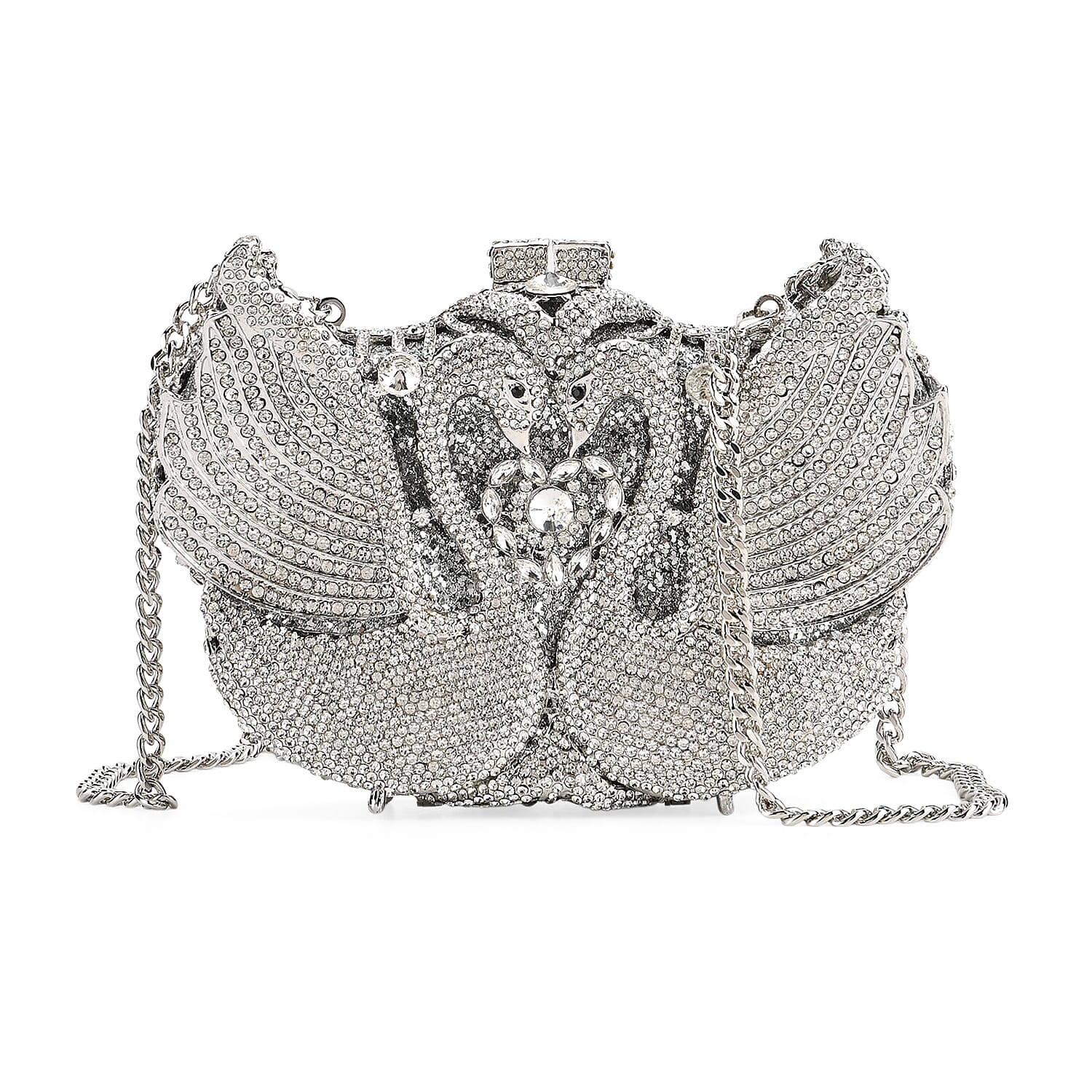 Crystellia Swan Pattern Premium Austrian Crystal Clutch Bag - Silver
