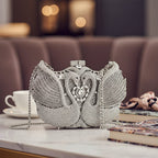 Crystellia Swan Pattern Premium Austrian Crystal Clutch Bag - Silver