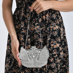 Crystellia Swan Pattern Premium Austrian Crystal Clutch Bag - Silver