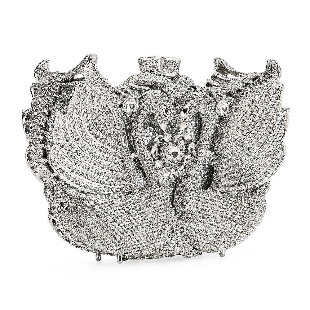 Crystellia Swan Pattern Premium Austrian Crystal Clutch Bag - Silver
