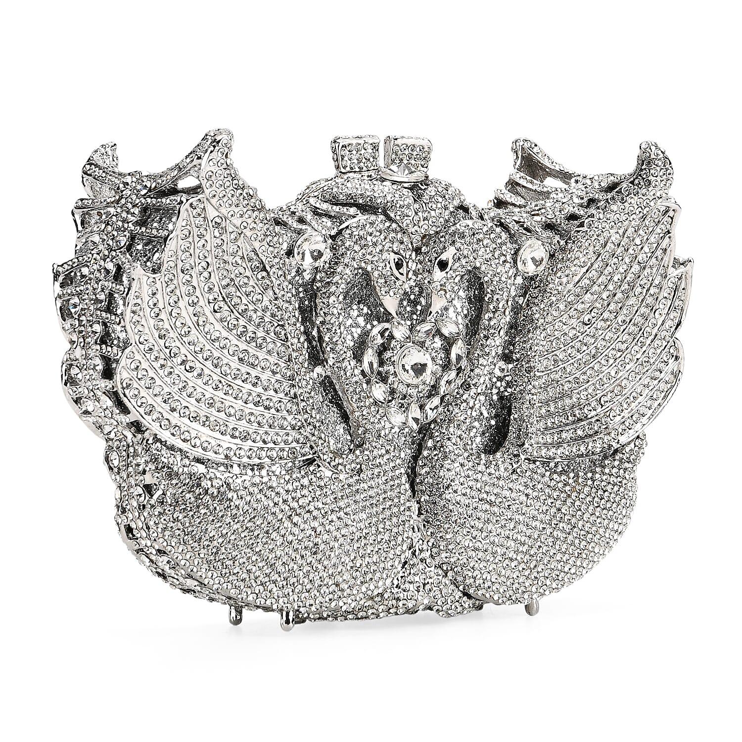 Crystellia Swan Pattern Premium Austrian Crystal Clutch Bag - Silver