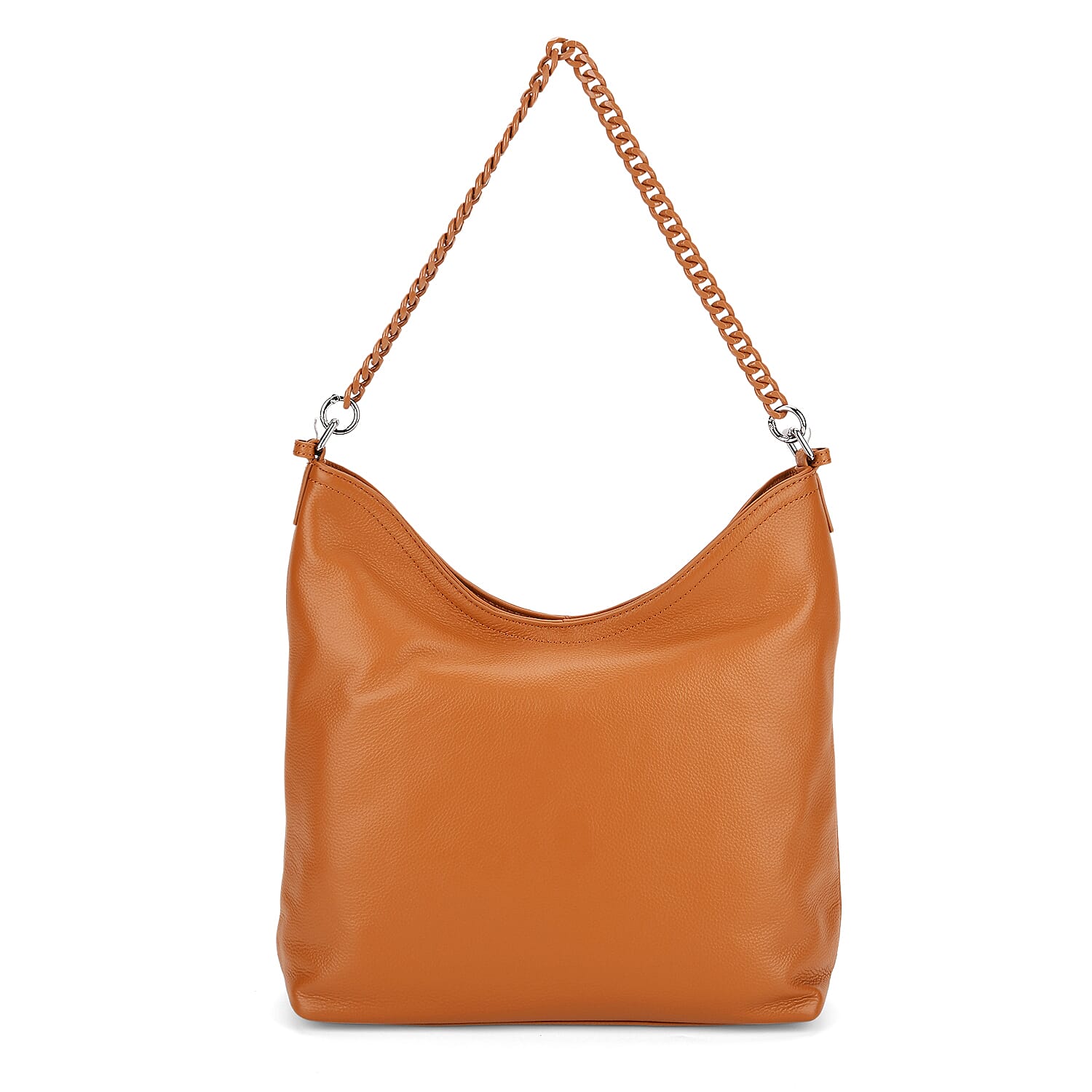 Genuine Leather Slouchy Shoulder Bag - Tan