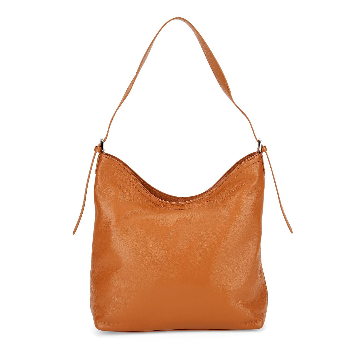 Genuine Leather Slouchy Shoulder Bag - Tan