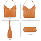 Genuine Leather Slouchy Shoulder Bag - Tan