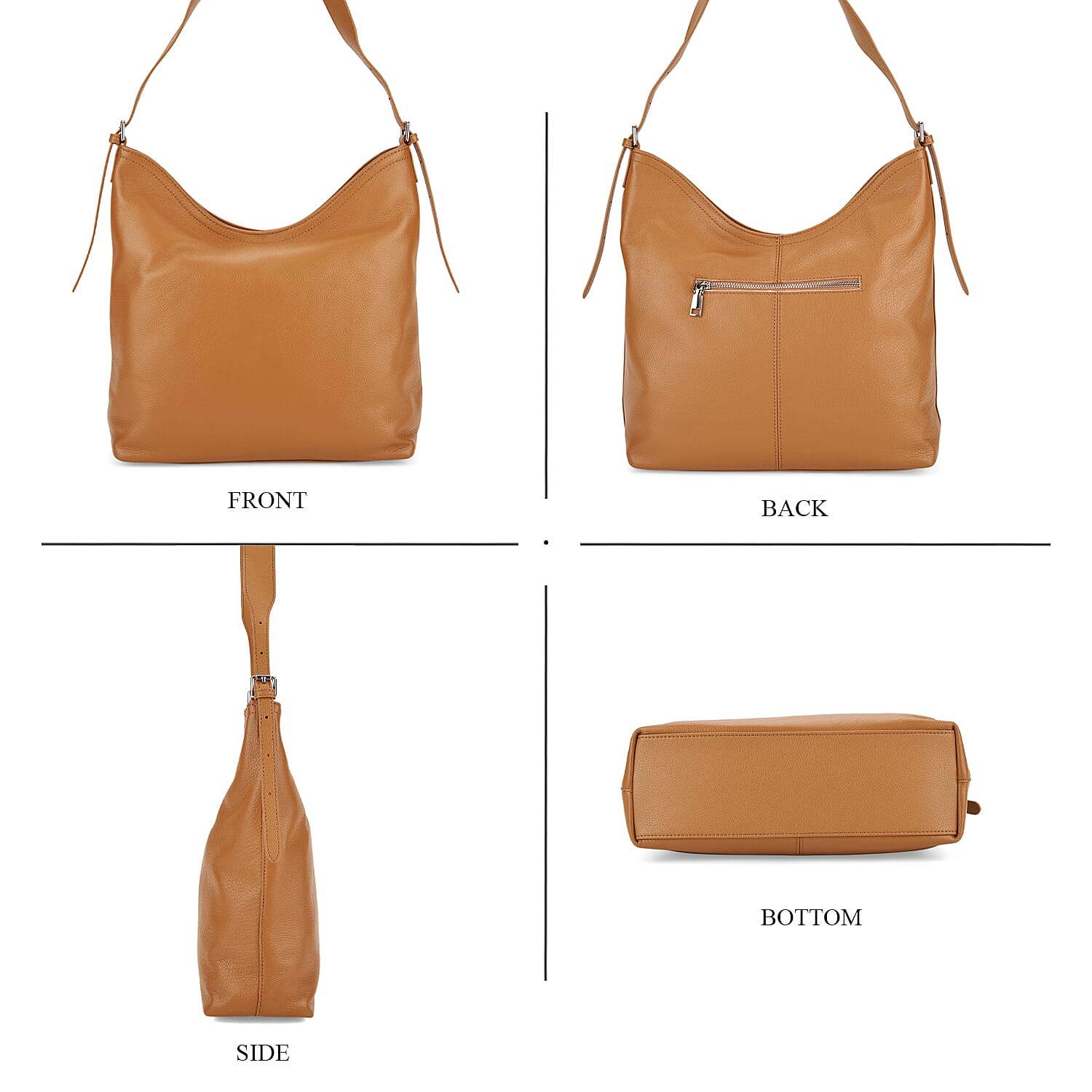 Genuine Leather Slouchy Shoulder Bag - Tan