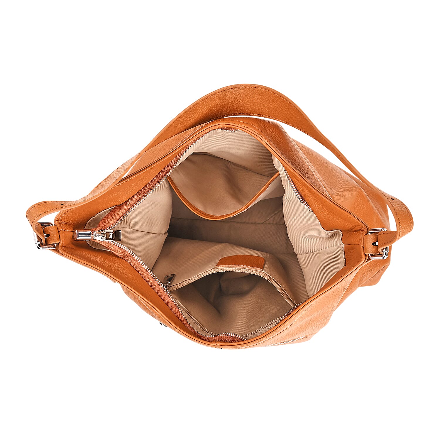 Genuine Leather Slouchy Shoulder Bag - Tan