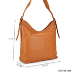 Genuine Leather Slouchy Shoulder Bag - Tan