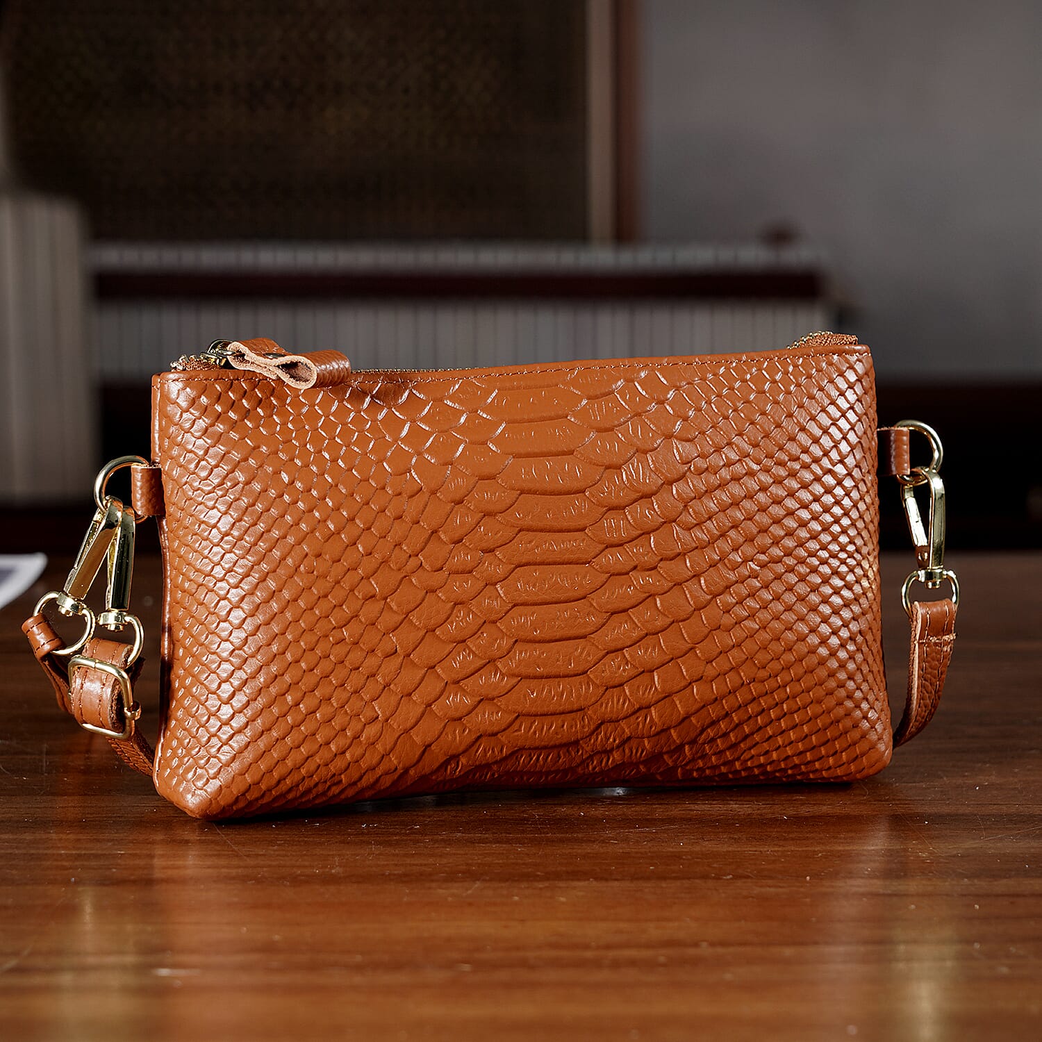 Genuine Leather Sling Bag with Detachable Strap (140 cm) - Tan