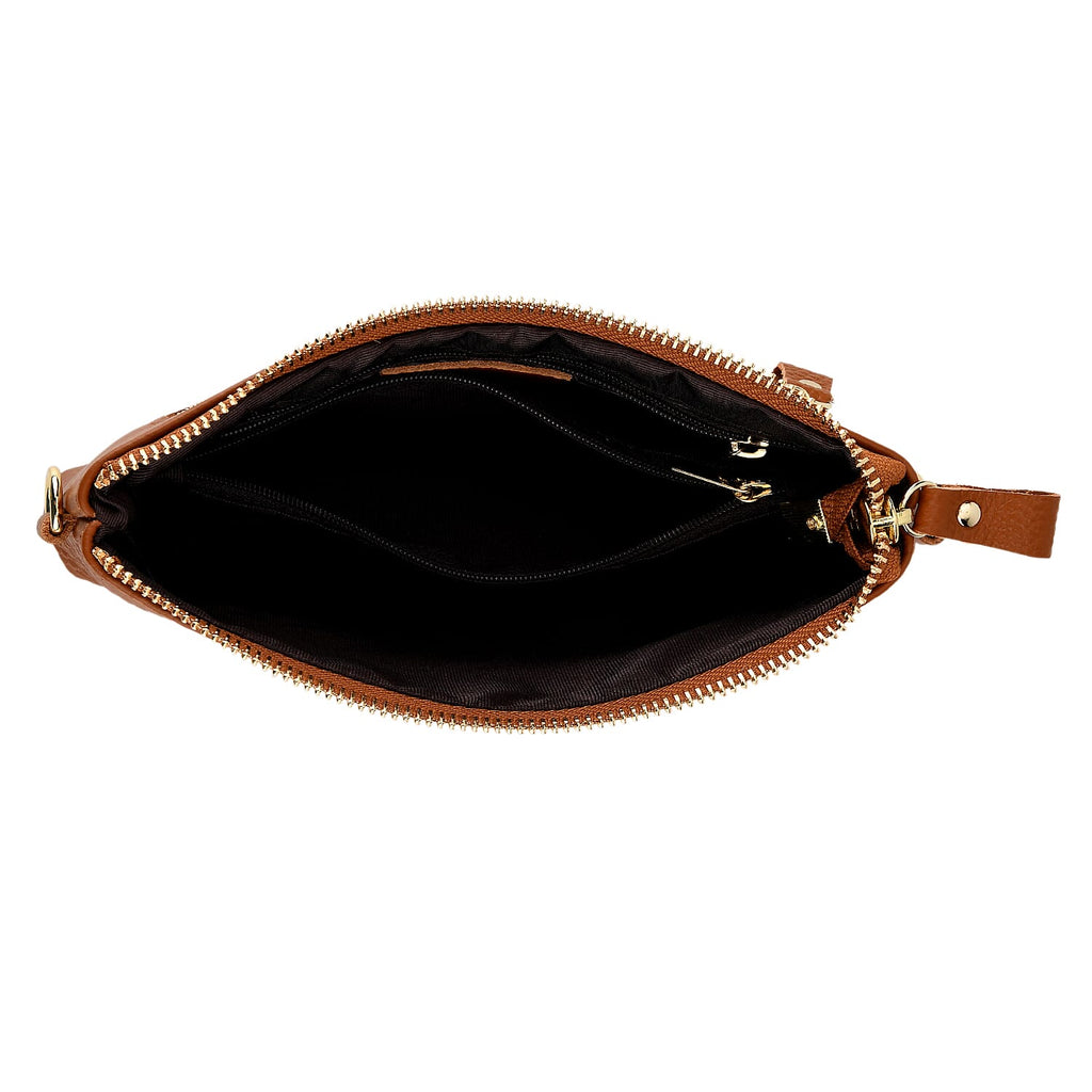 Genuine Leather Sling Bag with Detachable Strap (140 cm) - Tan