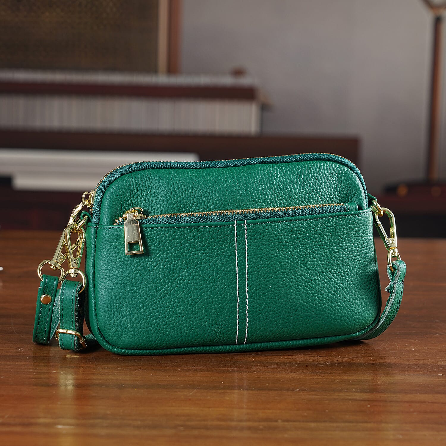 100% Genuine Leather Designer Minimalist Sling Shoulder Bag - Teal