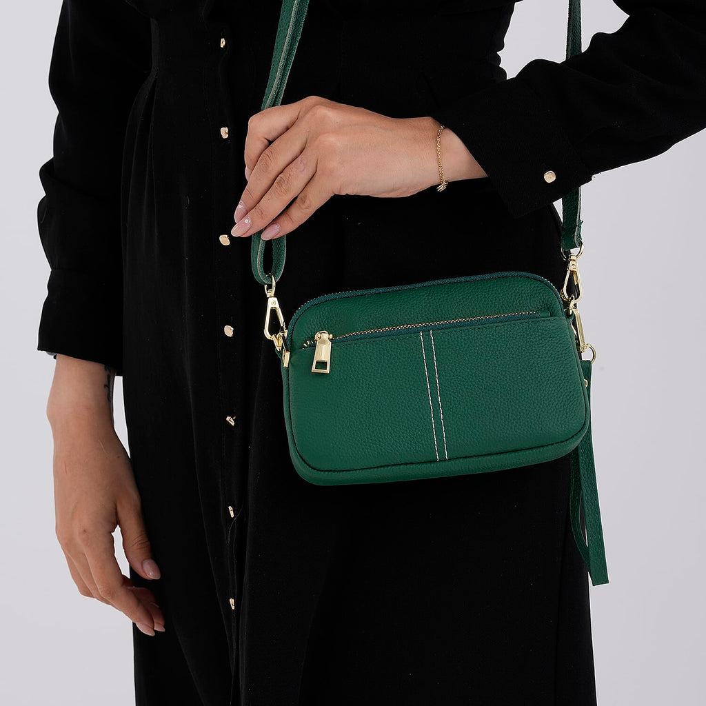 100% Genuine Leather Designer Minimalist Sling Shoulder Bag - Teal