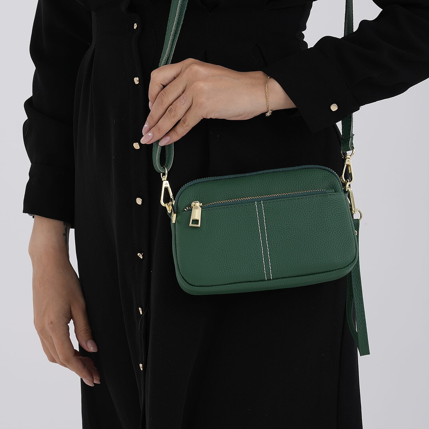 100% Genuine Leather Designer Minimalist Sling Shoulder Bag - Teal