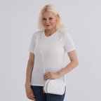 Leatherette Quilted Crossbody Bag with Log Strap - White