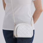 Leatherette Quilted Crossbody Bag with Log Strap - White