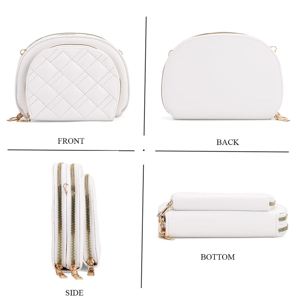 Leatherette Quilted Crossbody Bag with Log Strap - White