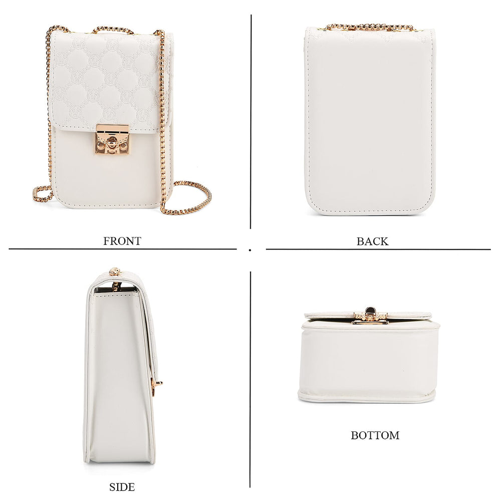 Elegant Monogram Quilted Phone Bag with Matching Clutch Card Holder - White