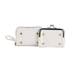 Elegant Monogram Quilted Phone Bag with Matching Clutch Card Holder - White