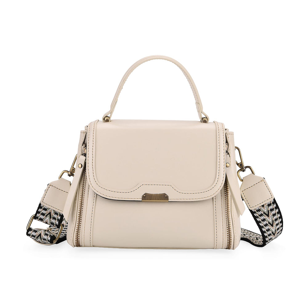 Genuine Leather Top Handle Satchel Bag with Adjustable Long Shoulder Straps - White