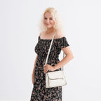 Genuine Leather Top Handle Satchel Bag with Adjustable Long Shoulder Straps - White