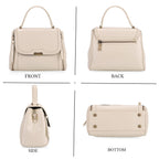 Genuine Leather Top Handle Satchel Bag with Adjustable Long Shoulder Straps - White