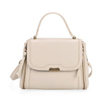 Genuine Leather Top Handle Satchel Bag with Adjustable Long Shoulder Straps - White