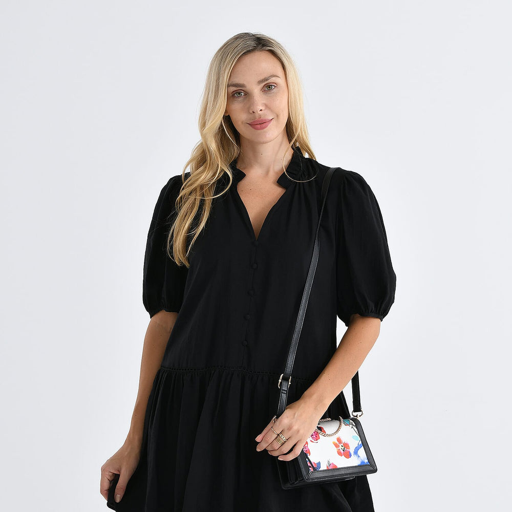 Where Artisans Give Silk a Soul - Limited Edition - Genuine Leather Crossbody Bag with Mulberry Silk Art - White - Multicolour