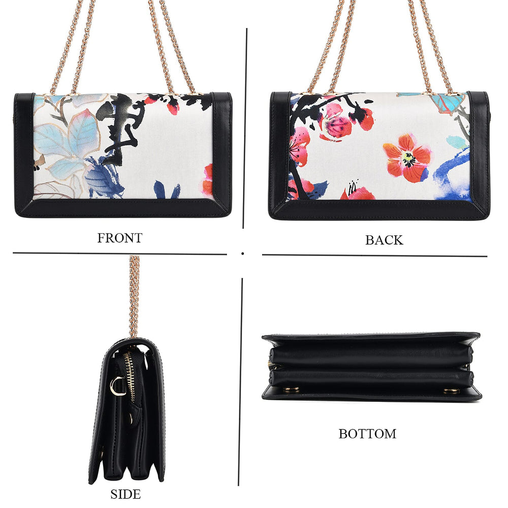 Where Artisans Give Silk a Soul - Limited Edition - Genuine Leather Crossbody Bag with Mulberry Silk Art - White - Multicolour