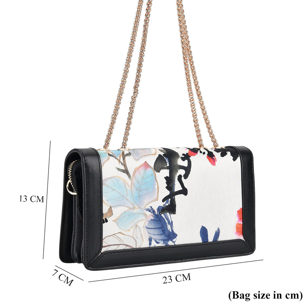 Where Artisans Give Silk a Soul - Limited Edition - Genuine Leather Crossbody Bag with Mulberry Silk Art - White - Multicolour