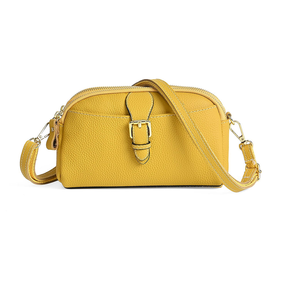 Genuine Leather Classic Crossbody Bag - Yellow