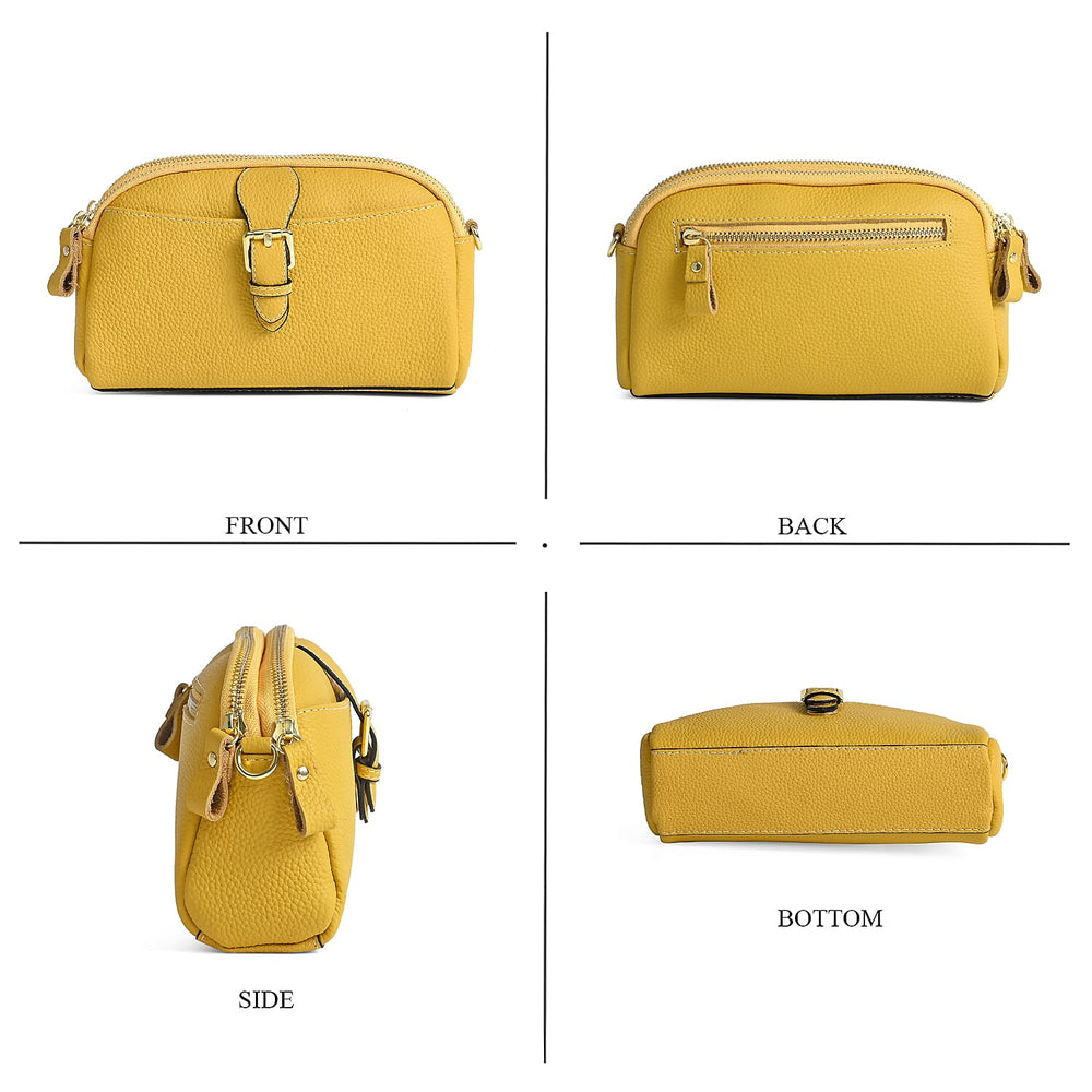 Genuine Leather Classic Crossbody Bag - Yellow